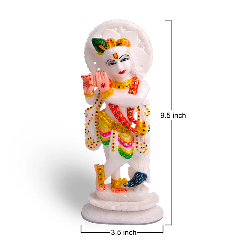 Lord Krishna, White Marble Statue